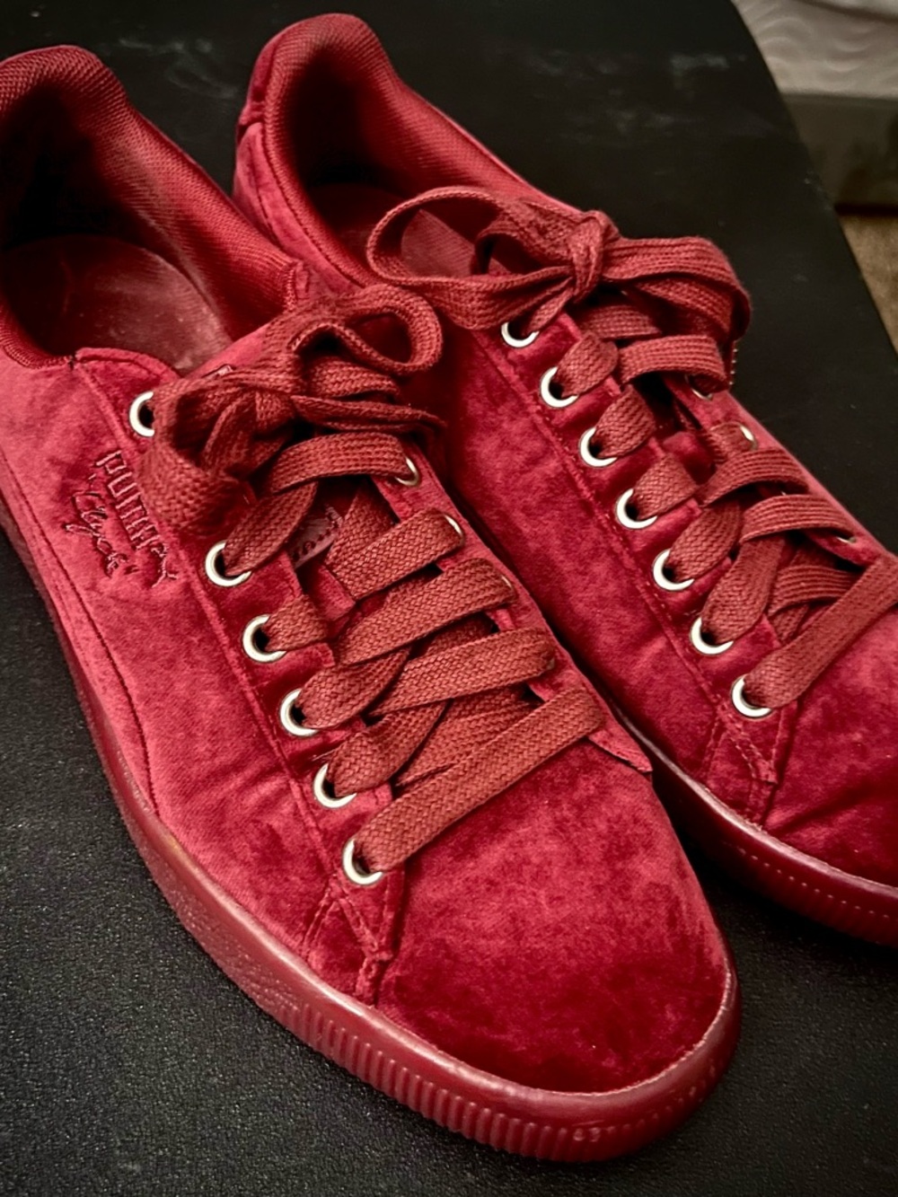Puma Men's Clyde Velour Ice Sneakers in Tibetan Red